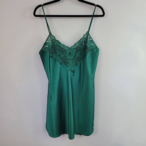 Vintage Dresses & Skirts - Vintage Alexandra Nicole emerald green slip dress lingerie coquette lace romanti